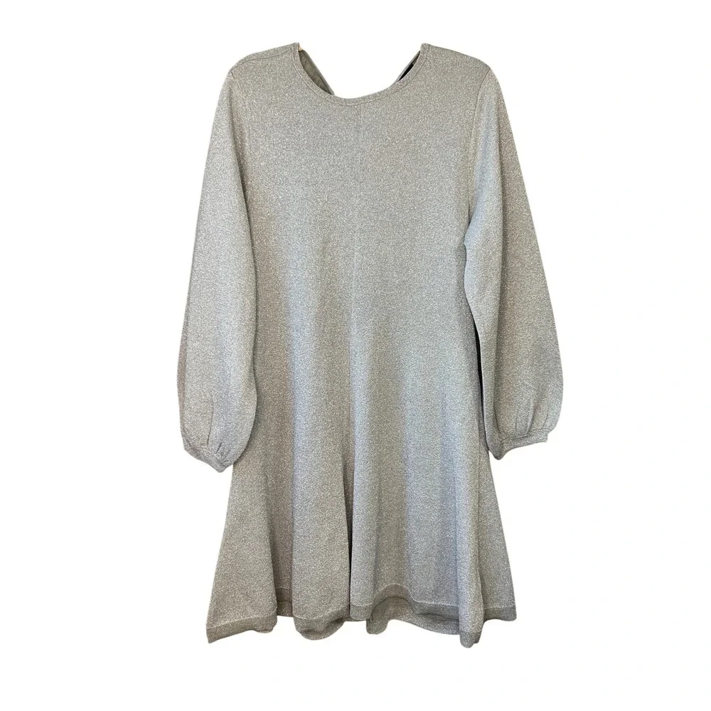 J.Crew Women's Silver Sparkle Twist-Back‎ Long Sleeve A-Line Dress XXL